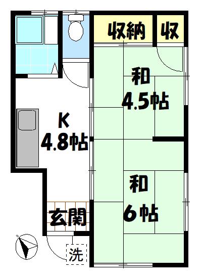 カミヤ荘(2K/1階)の間取り写真