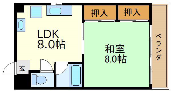 PEARLハイツ(1DK/1階)の間取り写真
