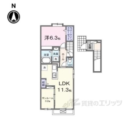 ファインビレA(1LDK/2階)の間取り写真