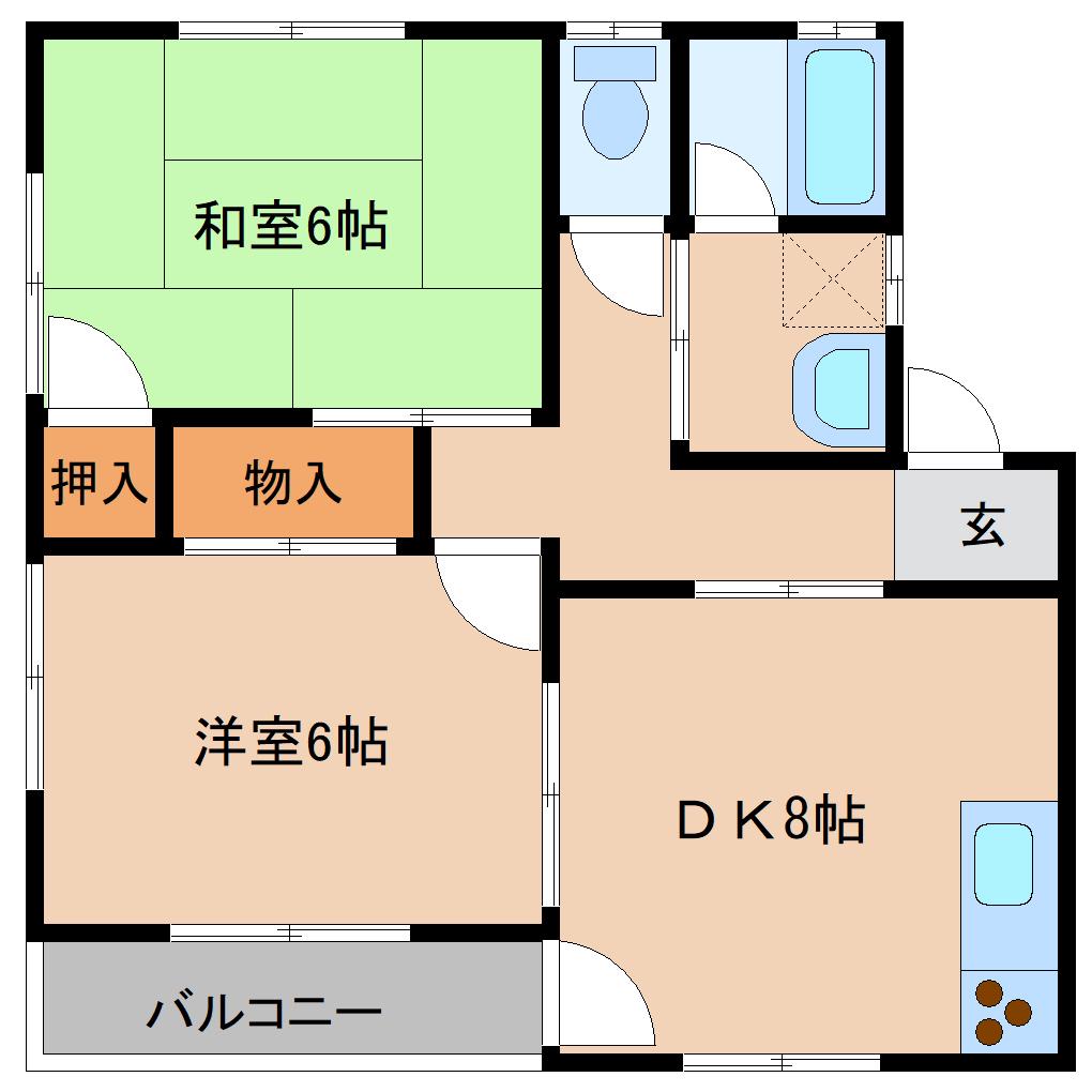 コーポラス関本 B(2DK/2階)の間取り写真