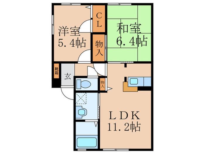 メゾン蛍ヶ丘C(2LDK/1階)の間取り写真