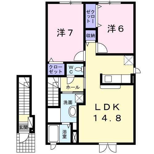 エスフィオーレII(2LDK/2階)の間取り写真