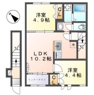 ルミエール(2LDK/2階)の間取り写真