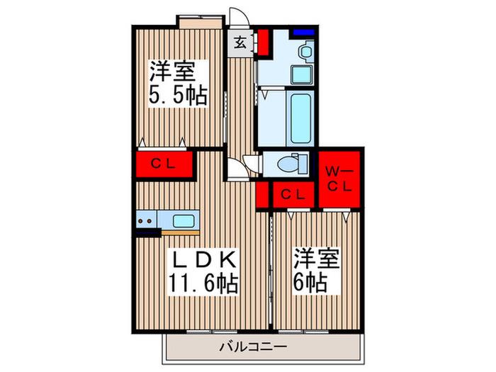 カーザさくら(2LDK/2階)の間取り写真