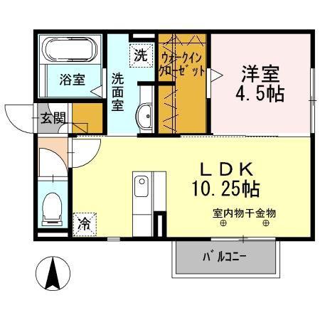 REVE C棟(1LDK/2階)の間取り写真