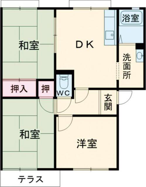 ガーデンハイツ緑ヶ丘 C棟(3DK/1階)の間取り写真
