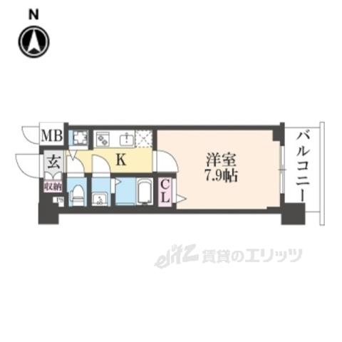 ファステート京都洛南エリーゼ(1K/4階)の間取り写真