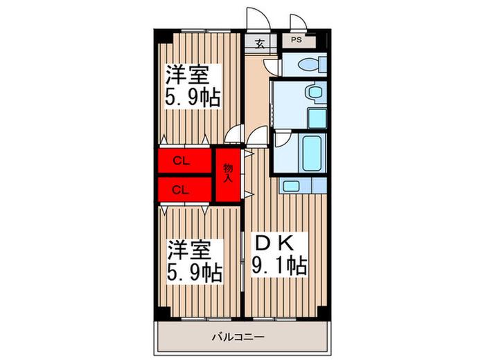 ロイヤルヒルズ(2DK/1階)の間取り写真
