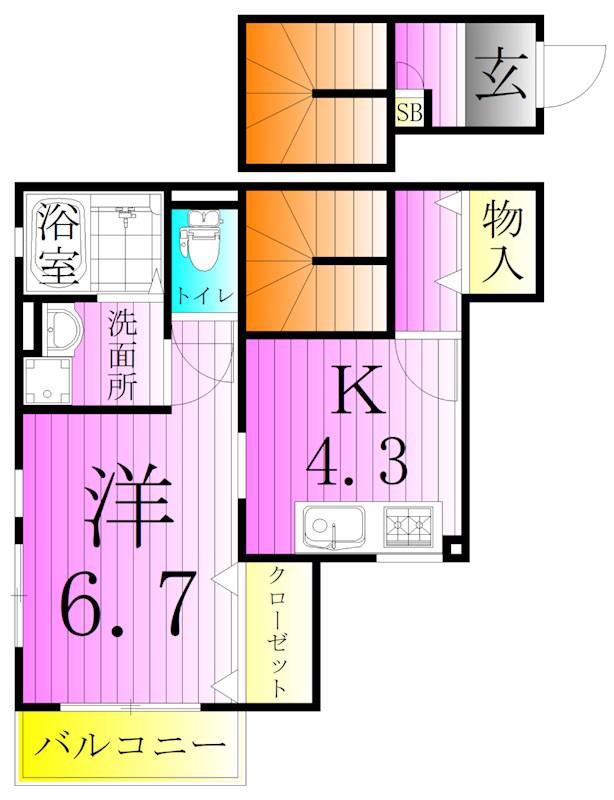 アムールクレール(1K/2階)の間取り写真
