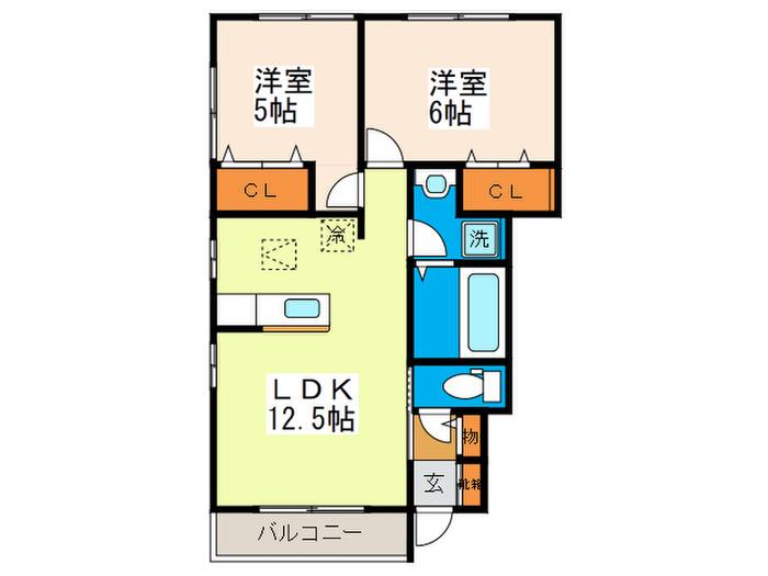 COZY COURTA棟(2LDK/1階)の間取り写真