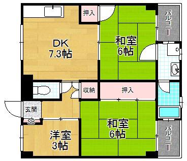 ビレッジハウス私部(3DK/3階)の間取り写真