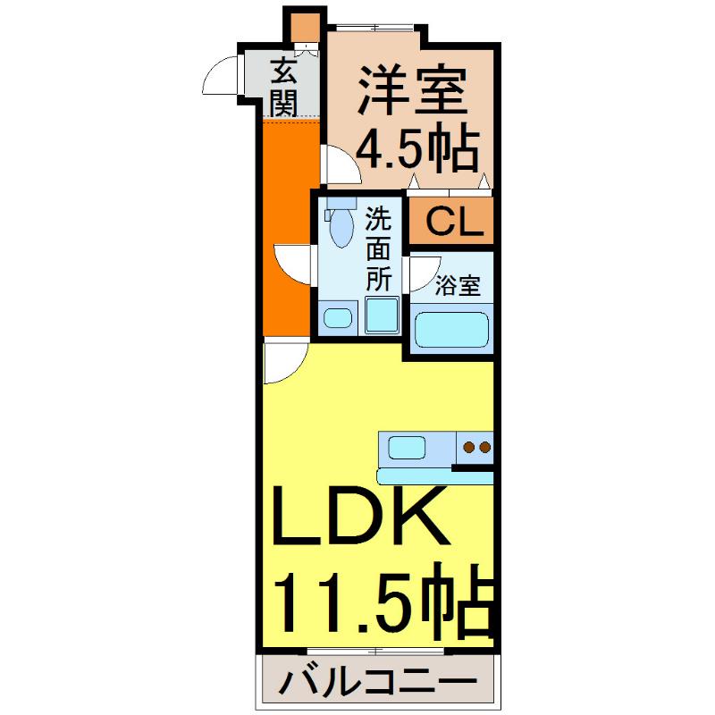 ヴァリエ東別院(1LDK/9階)の間取り写真