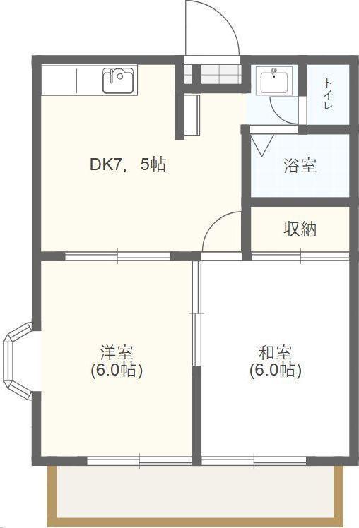 ホワイトビラ御門台(2DK/1階)の間取り写真