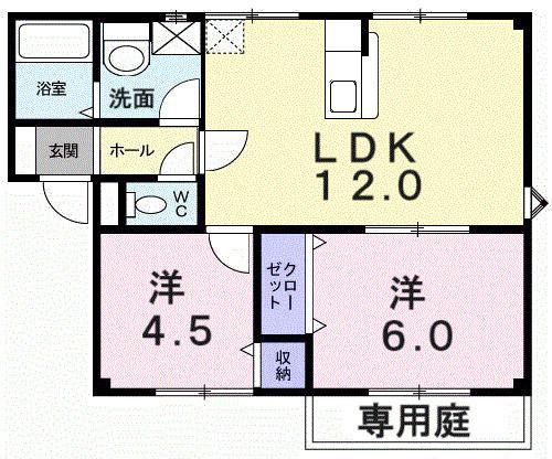 パルシャス野本 I(2LDK/1階)の間取り写真