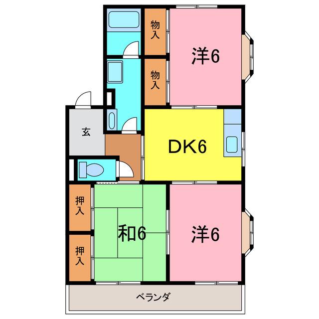 ル・レーヴ・I(3DK/1階)の間取り写真