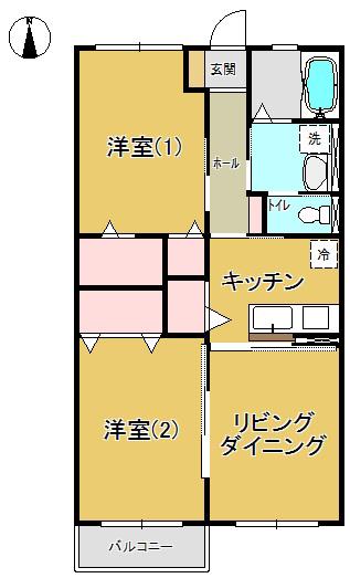 ハウスオブハーディーII(2LDK/1階)の間取り写真