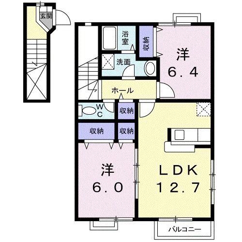 プリマヴェーラII(2LDK/2階)の間取り写真