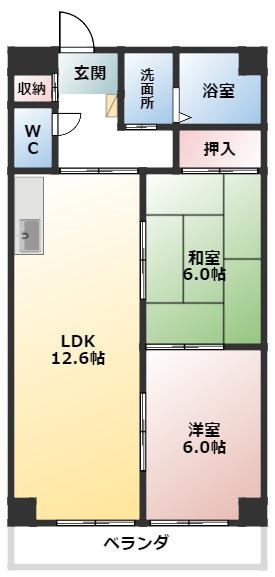 アドヴァンス(2LDK/1階)の間取り写真