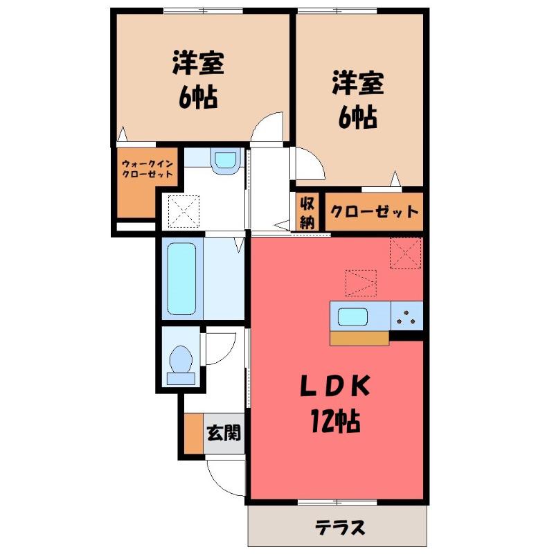 ロイヤルガーデン D(2LDK/1階)の間取り写真