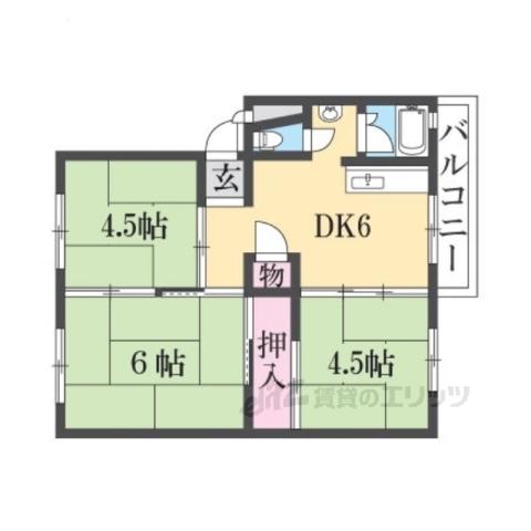 伊丹鴻池第2団地2号棟(3DK/4階)の間取り写真