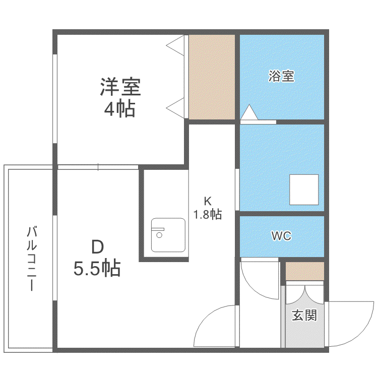 オルキデア東区役所(1DK/2階)の間取り写真