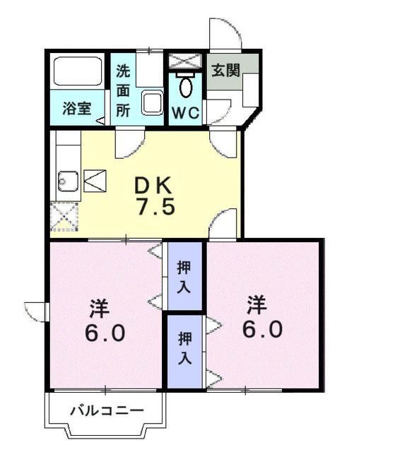 クレメント余戸A(2DK/1階)の間取り写真
