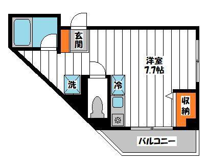 クロスリバーI(ワンルーム/2階)の間取り写真