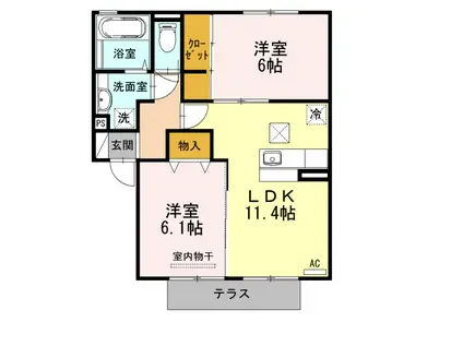 ディアコート(2LDK/2階)の間取り写真