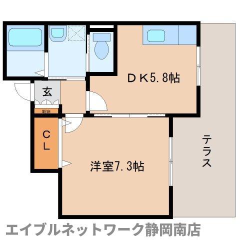 静岡鉄道静岡清水線 春日町駅 徒歩9分 2階建 築28年(1DK/1階)の間取り写真