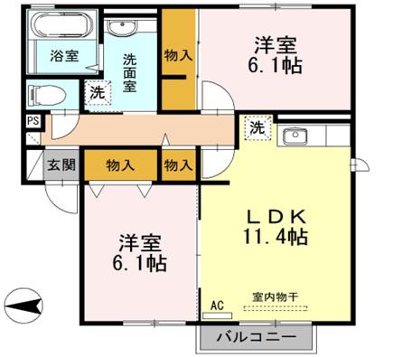 サニーハイツHODONO(2LDK/1階)の間取り写真