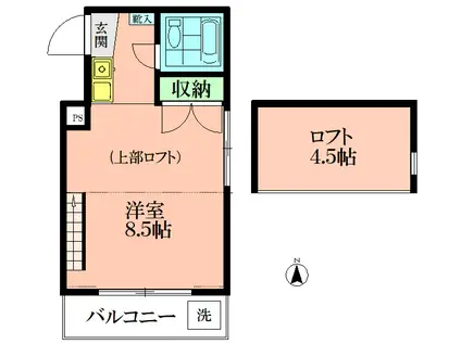 フラット峯(ワンルーム/2階)の間取り写真
