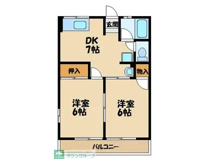 シティハイムグリーンヒル(2DK/1階)の間取り写真