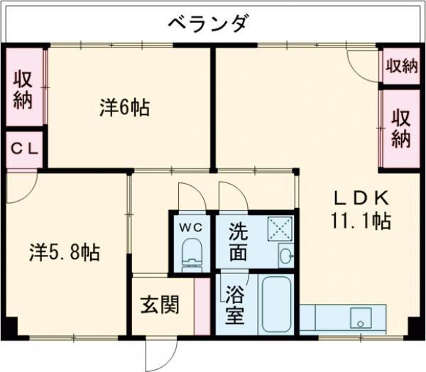 フェリーチェめのと(2LDK/2階)の間取り写真