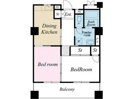 田浦ふれあい(2DK/4階)の間取り写真