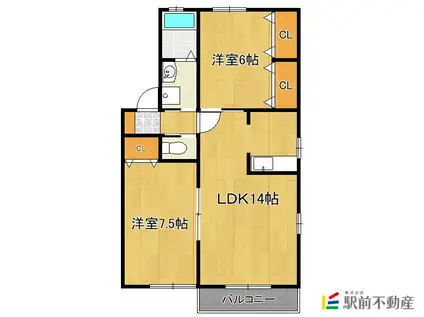 コーポひびきA棟(2LDK/2階)の間取り写真