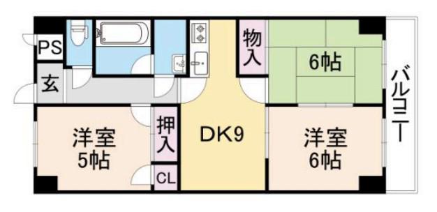 アピア安富A棟(3DK/2階)の間取り写真