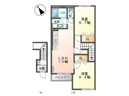 AND ONE東棟(2LDK/2階)の間取り写真