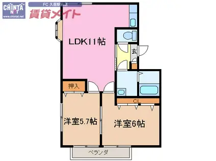 ハートフルコート(2LDK/2階)の間取り写真