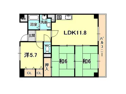 ウエストヒルズII(3LDK/3階)の間取り写真