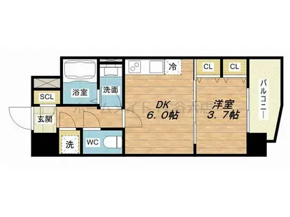 パラゴン布施駅前(1DK/2階)の間取り写真