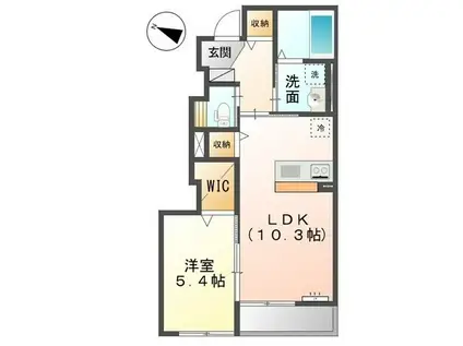 プレステージ 庭瀬(1LDK/1階)の間取り写真