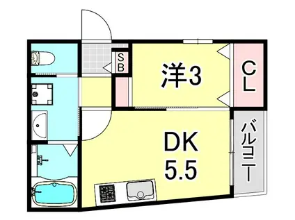 D-3西宮鳴尾(1DK/1階)の間取り写真