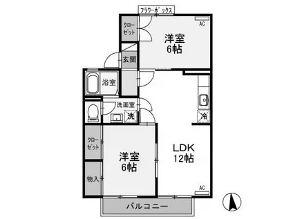ヴィラ・ウィローII(2LDK/2階)の間取り写真
