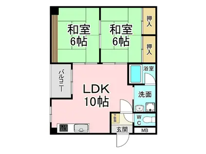 ホープ流星(2LDK/3階)の間取り写真