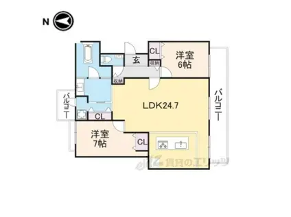 ローレルコートエスタ萩の台(2LDK/6階)の間取り写真