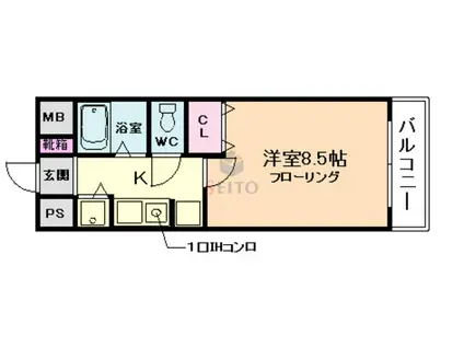M&Mウメダイースト(1K/2階)の間取り写真