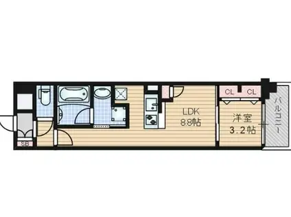 プレサンスロジェ上前津駅前 THE RESIDENCE(1LDK/3階)の間取り写真