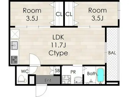 TIO SERENO(2LDK/2階)の間取り写真