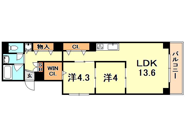 サンクラッソ三ノ宮加納町(2LDK/6階)の間取り写真