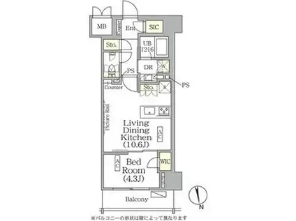 ザ・パークハビオ神楽坂レジデンスサウス(1LDK/2階)の間取り写真